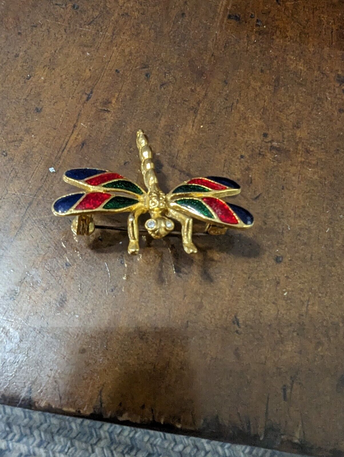 Gold Tone Enamel Dragonfly Brooch Pin Fashion Estate Jewelry - 1.5" x 1.75"