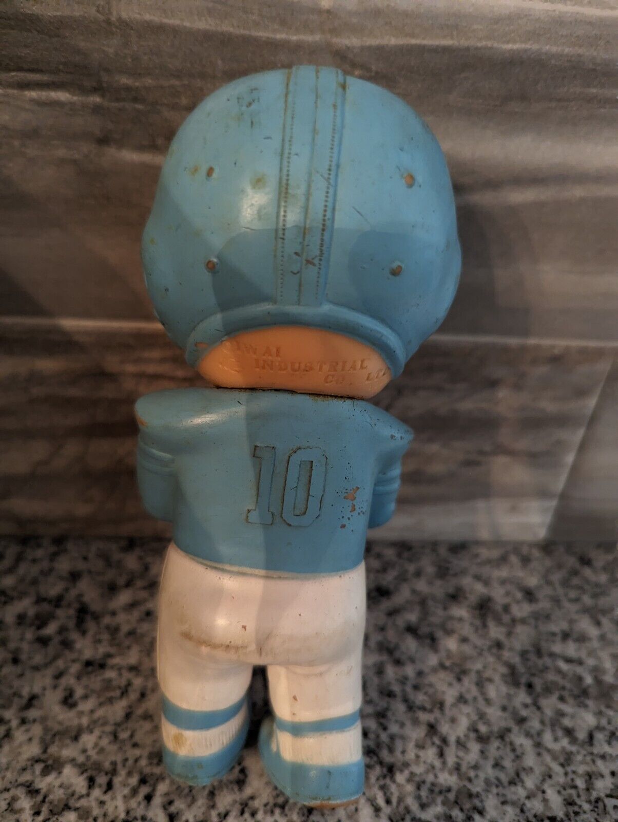6.5" Iwai Light Blue Football Player Baby Rubber Squeaky Doll 1971 Korea Signed