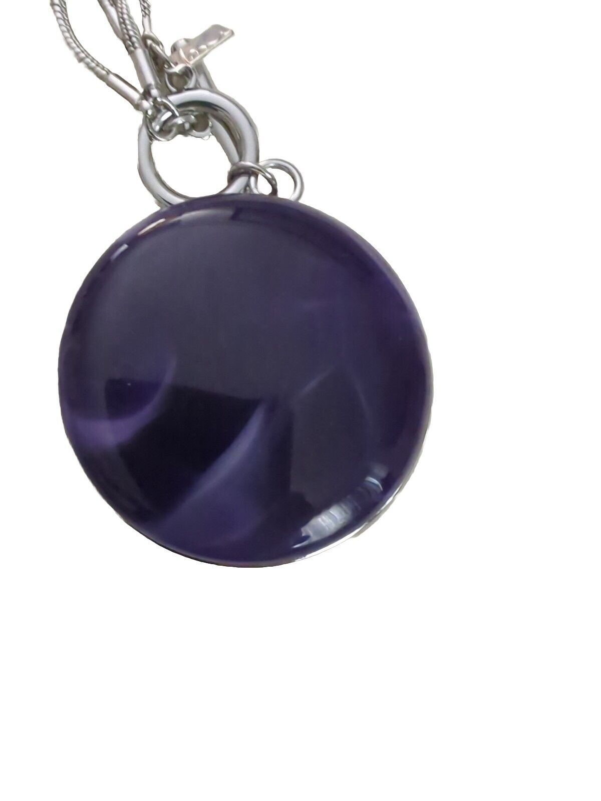Lani pendant Large Lucite Plastic Black Blue Swirl Round SilveyTone 34"