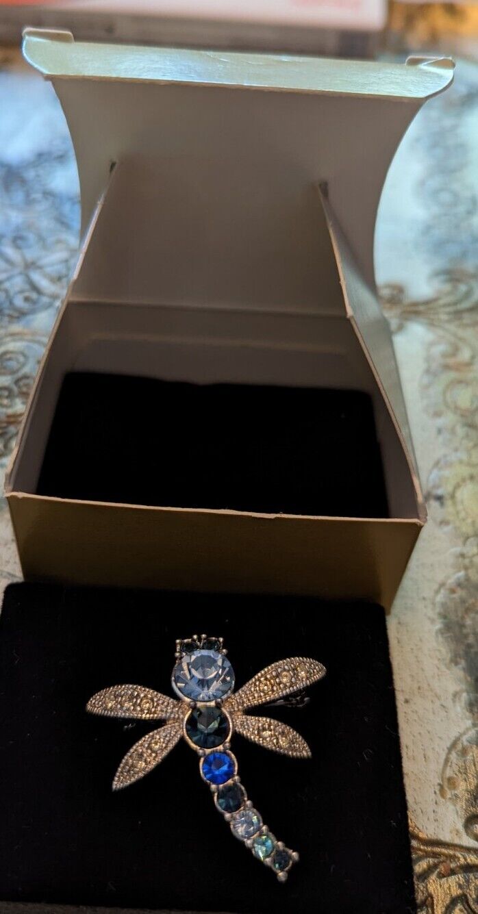 Vintage 99 Avon Crystal Dragon Fly Silvertone Dragonfly Pin NIB