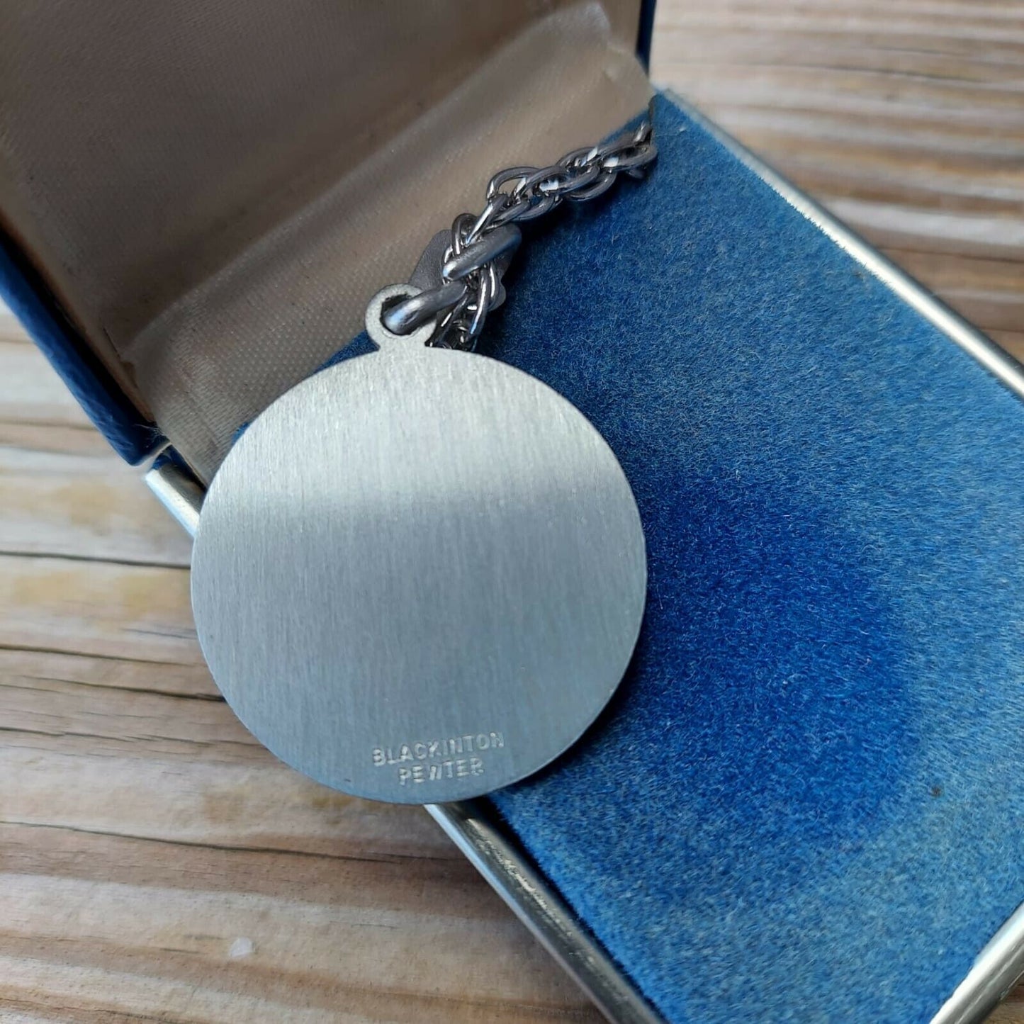 Vintage Blackinton Pewter Pisces Chain & Pendant Necklace In Box