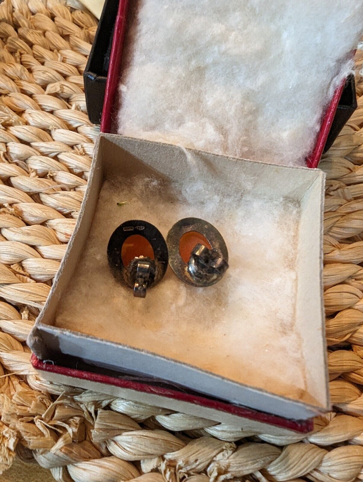 Vntg Ditta Giovanni Apa Italy Hand Carved Cameo 925 Earrings In Original Box