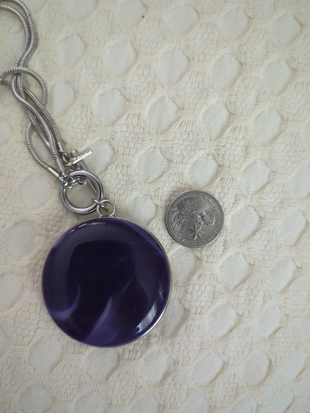Lani pendant Large Lucite Plastic Black Blue Swirl Round SilveyTone 34"