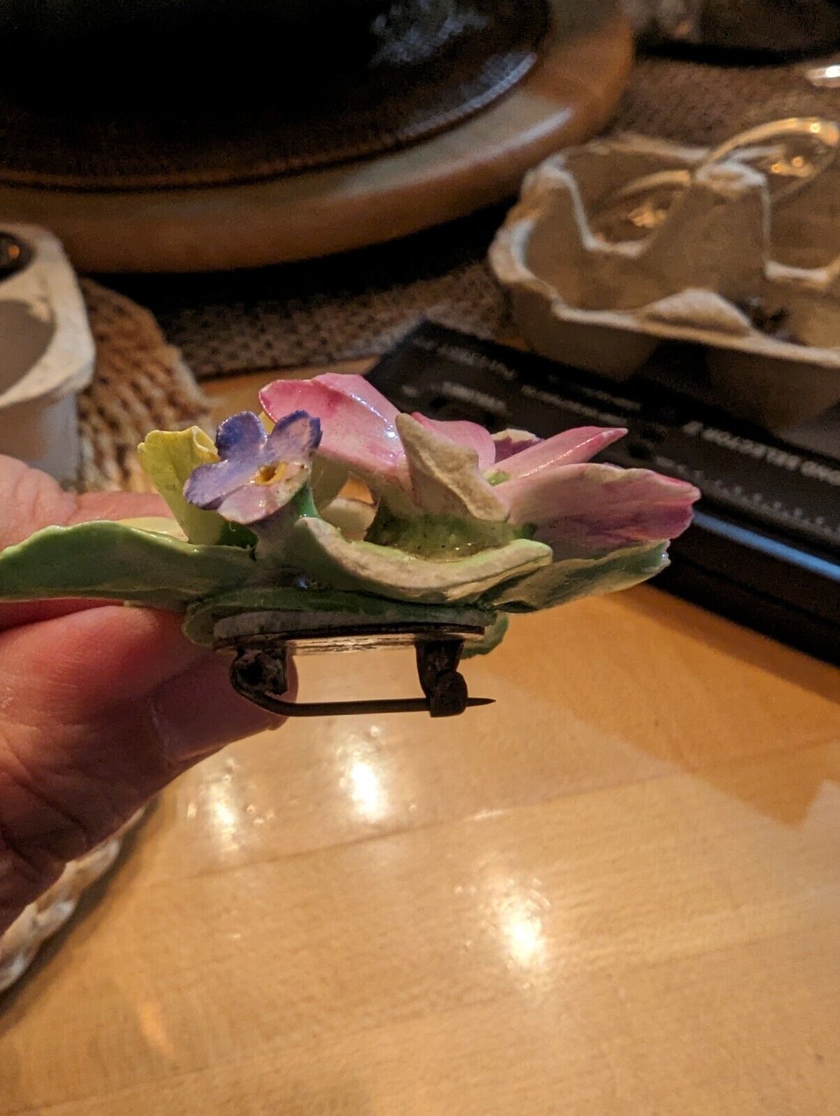 Vintage 1960s Denton Bone China Floral Pin Brooch Made In England