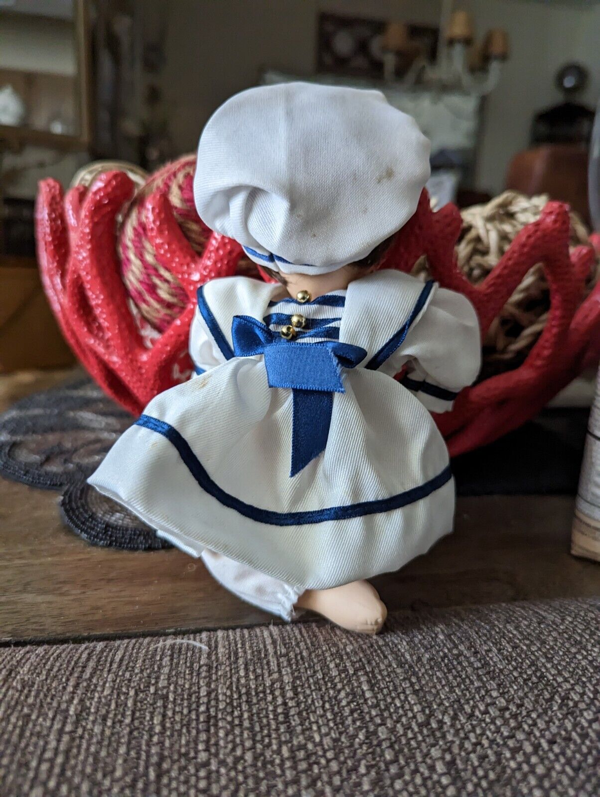 Vintage Porcelain Doll Baby girl in Sailor Suit