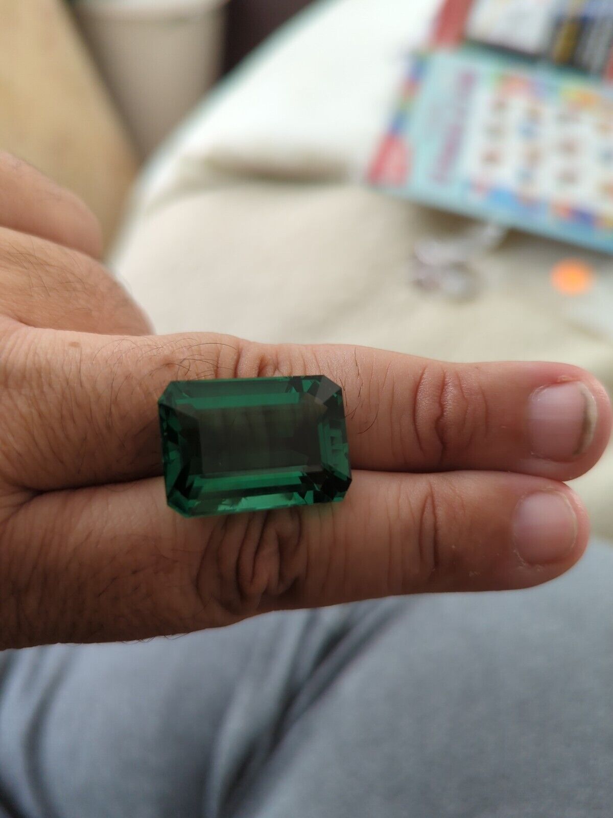 Large Moldavite Polished Faceted Emerald cut Stone 39.10 Ct Green Beauty.