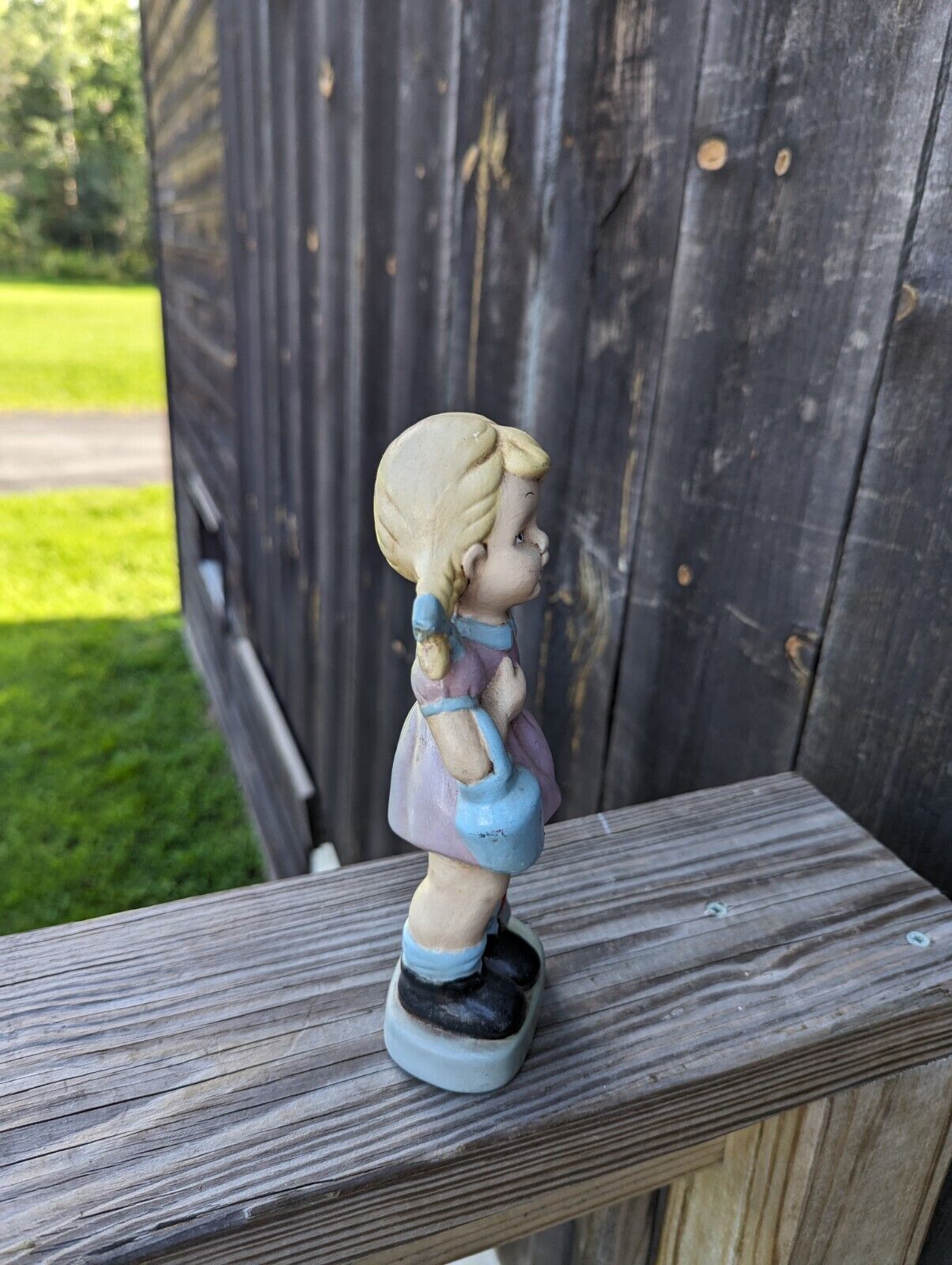 VINTAGE 8" CERAMIC PORCELAIN COUNTRY FARM GIRL FIGURINE SMU Etched On Bottom