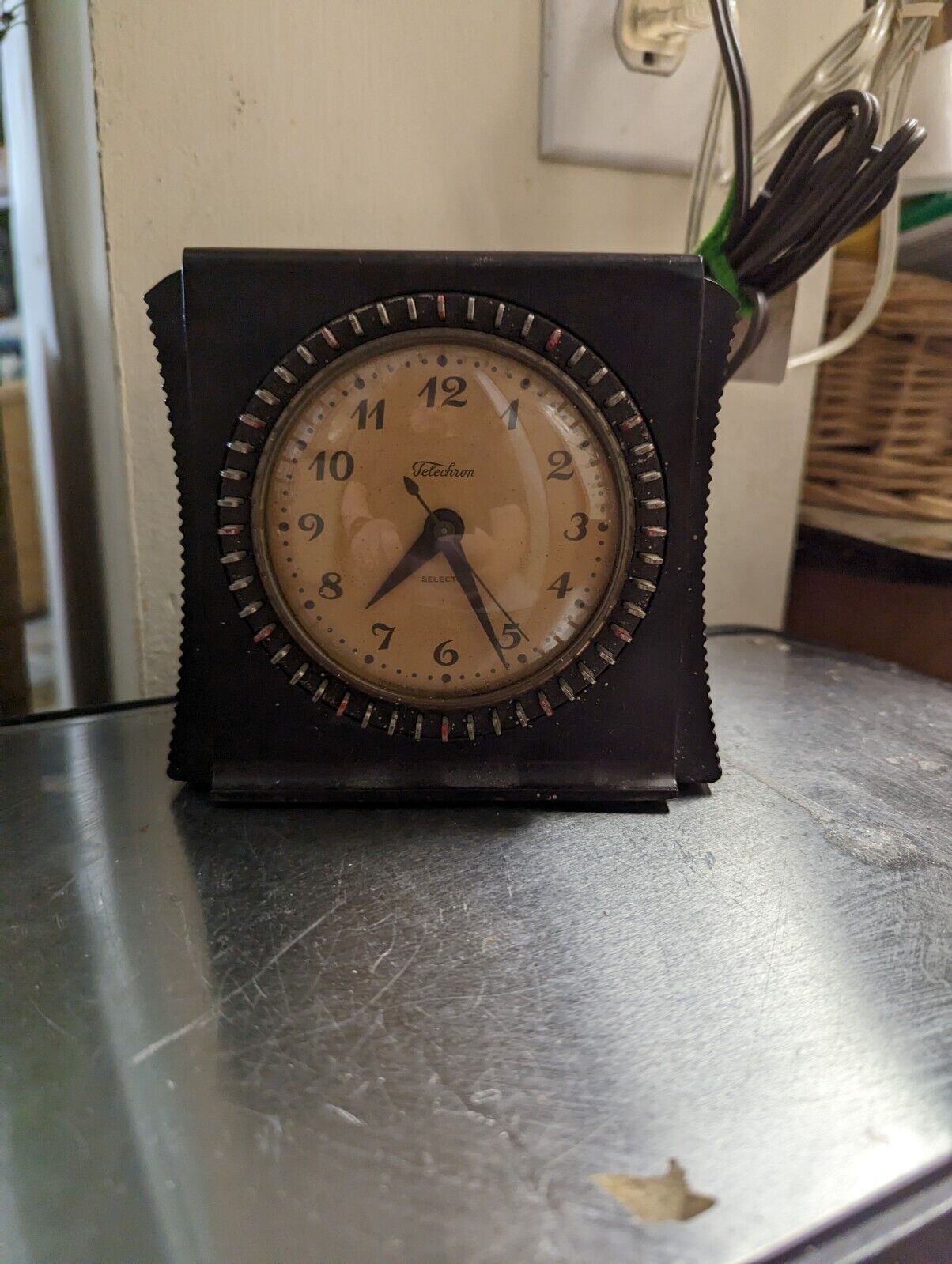Vintage 1937 Electric Clock Telechron Selector 8H55 Square Tested Works USA