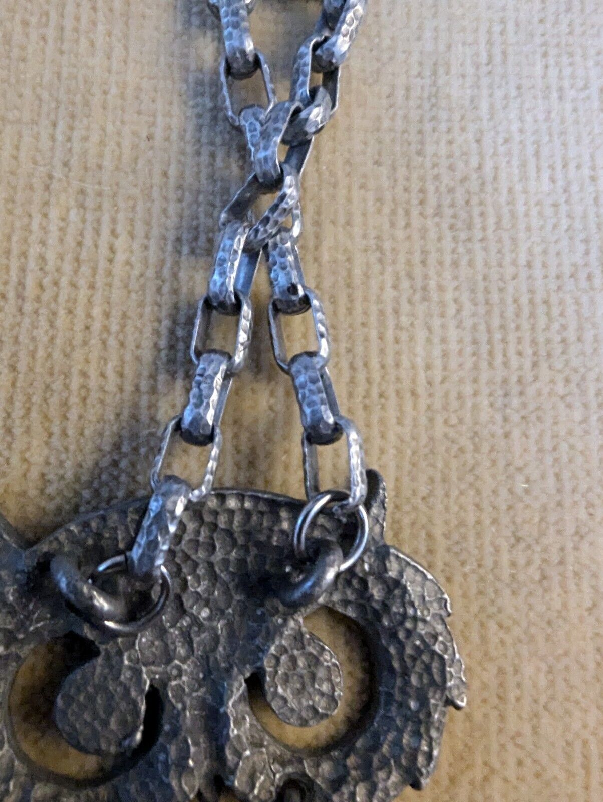 Vintage Bohemian Large Pewter Owl Charm Spirit Animal Boho 4x2.5" Necklace 22"