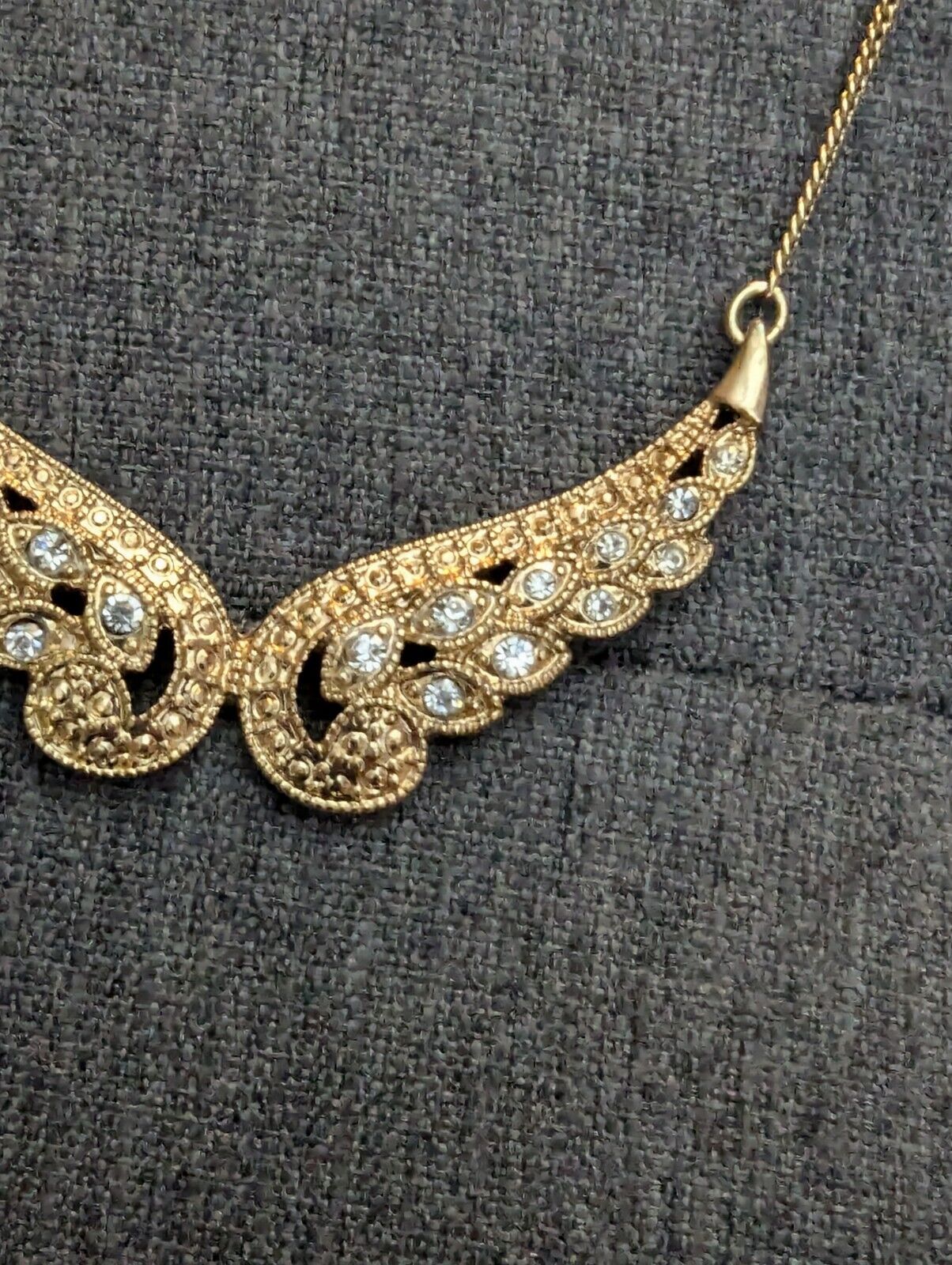 Vtg NRT Necklace Choker Angel Wings Rhinestones Jewelry