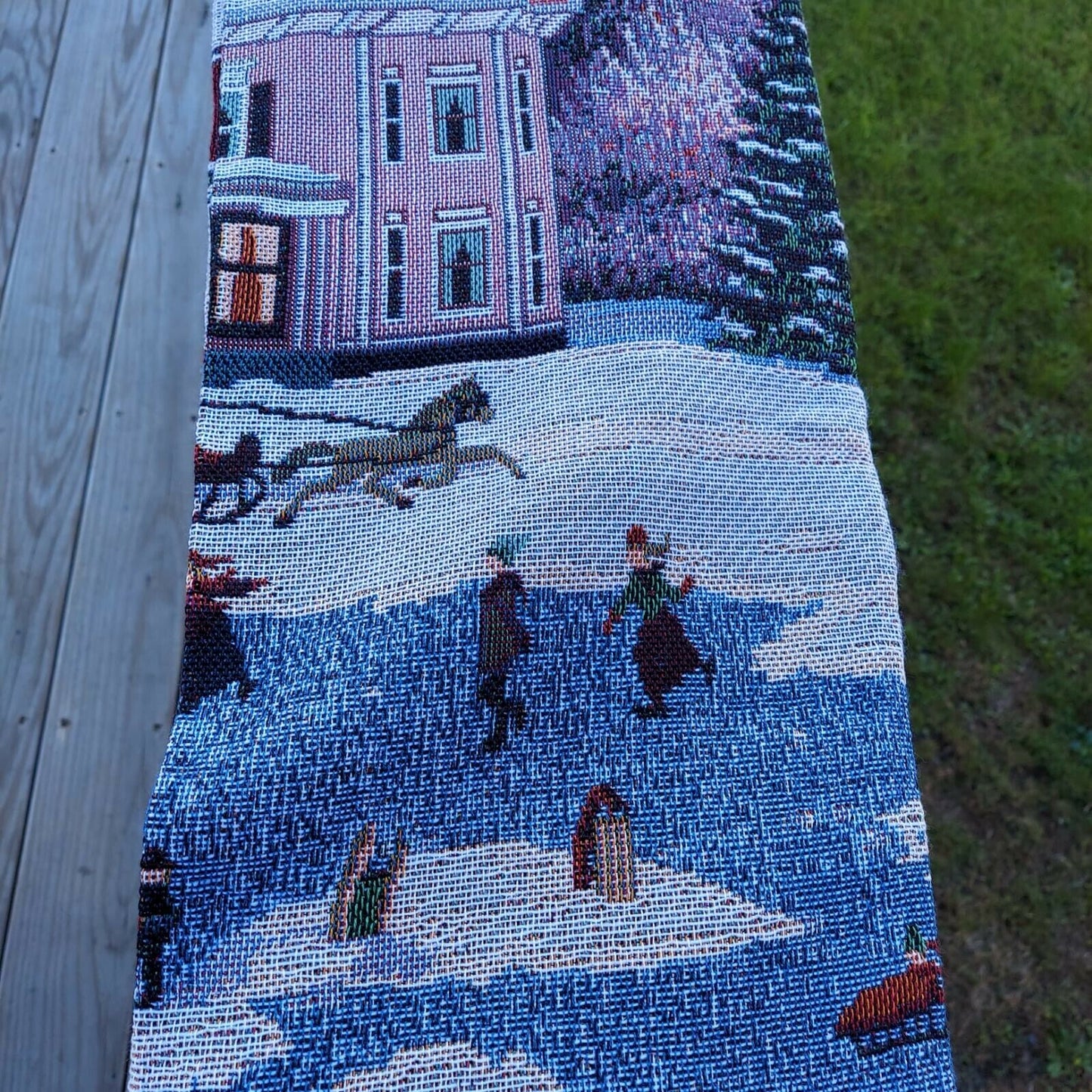 Vintage Trim A Home Holiday Throw Tapastry Wintery Village made in USA  Mohawk