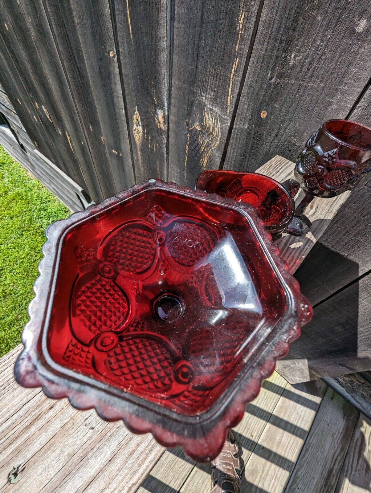 Three Avon Ruby Red Glass Ware Lot