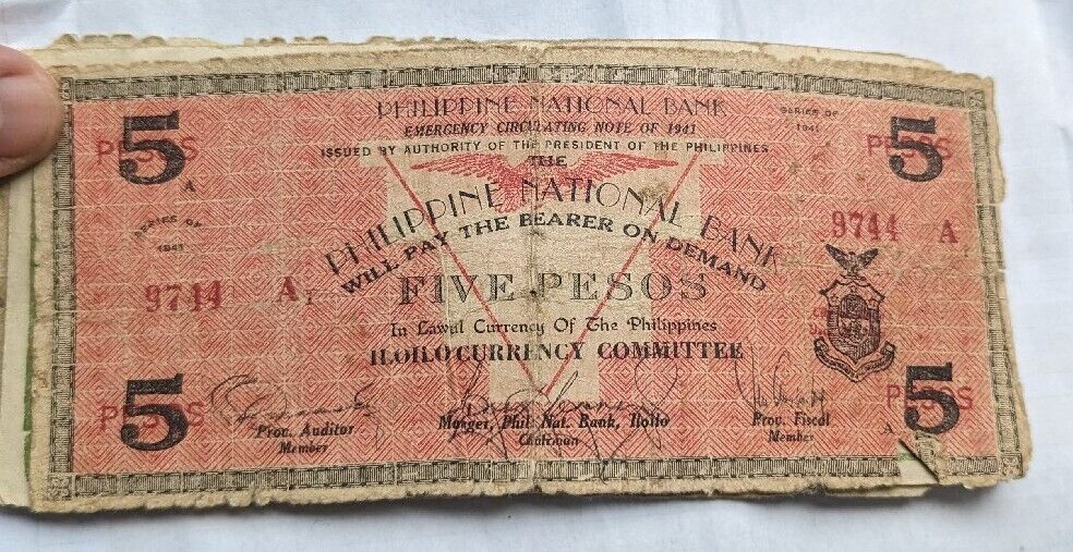 WW2 US Philippines 5 Pesos PNB ILOILO C/S  ALUBJIB, Misamis Or Emergency Note