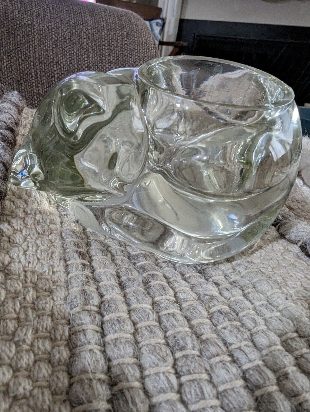 VINTAGE  Avon 5" clear sleeping kitty cat votive candle holder