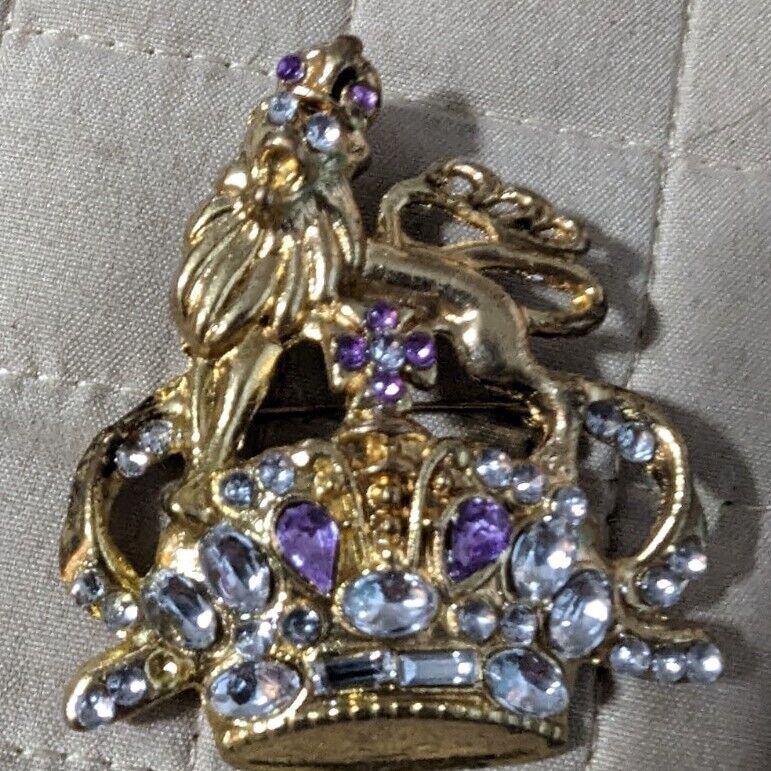 TBN Lion Crown Prayer Line Gold tone Brooch Pin Prayer Line