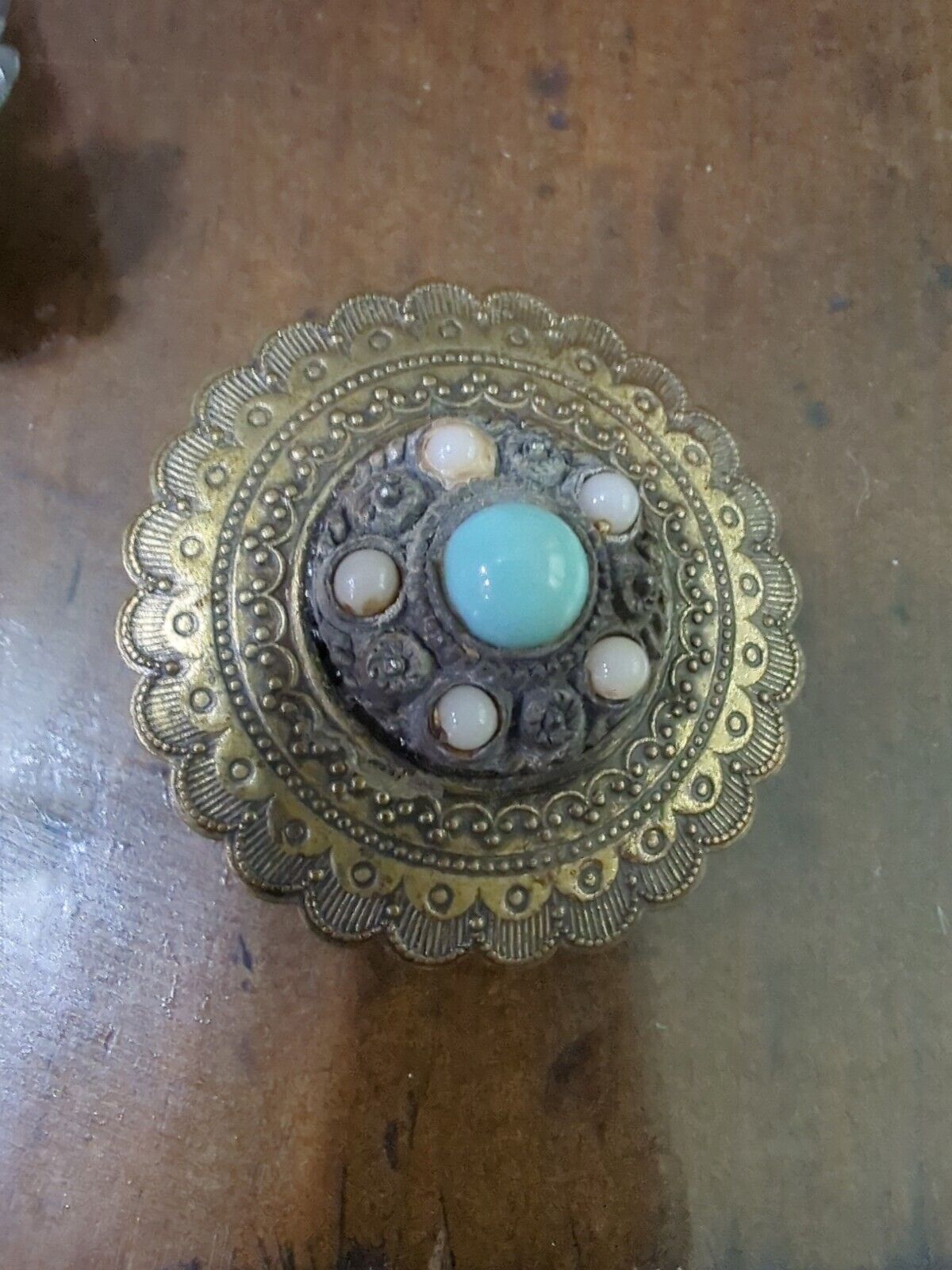 Vintage Pin Brooch Goldtone Faux Turquoise Lucite Clear Crystals Loose Pin