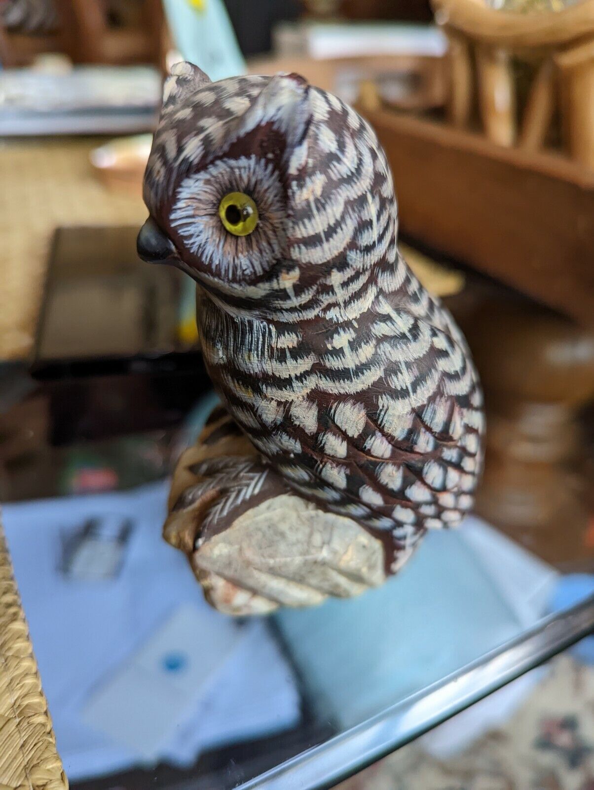 Vintage Asian Beautiful Stone Owl On Perch