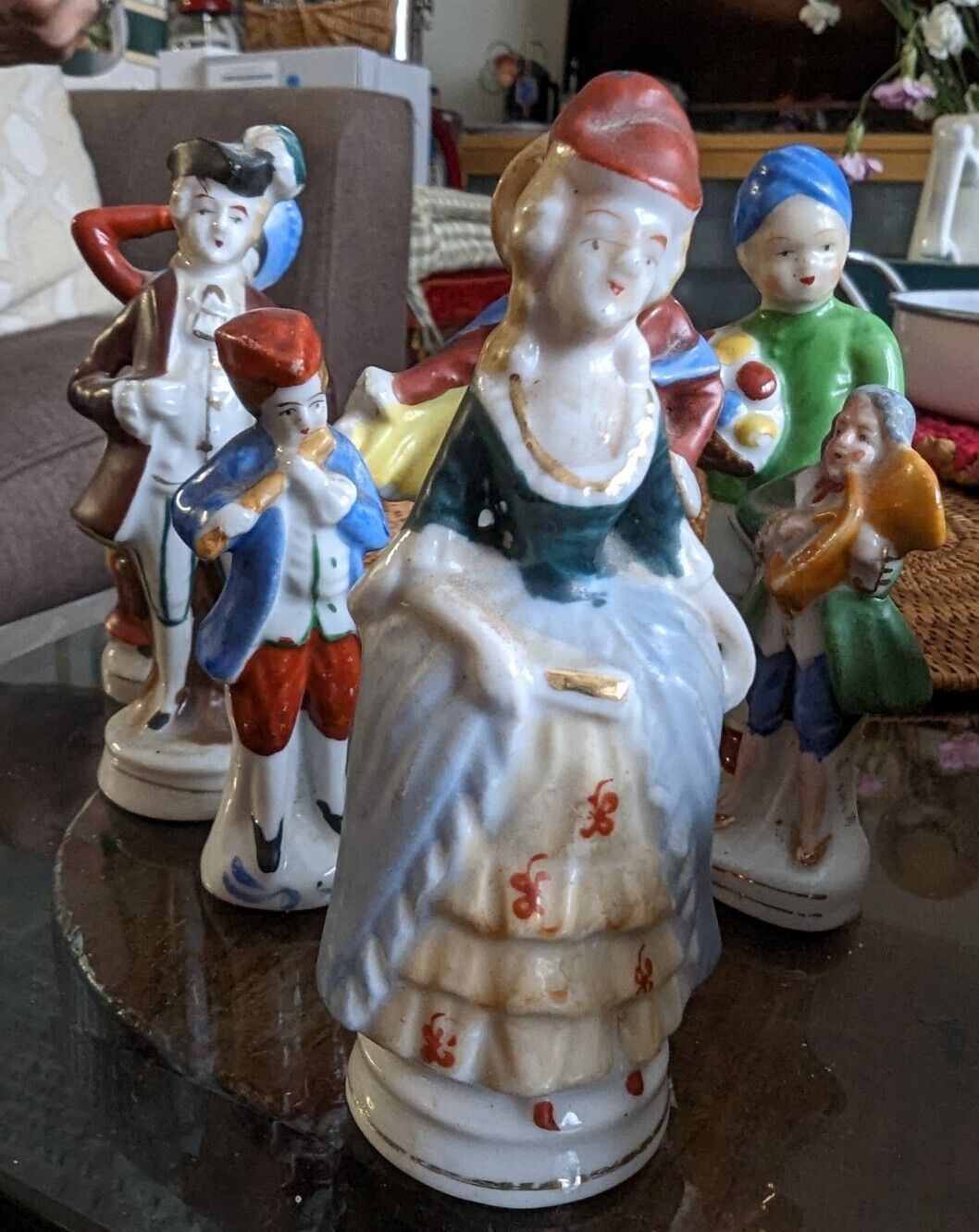 Porcelain Occupied Japan Seven Figurines Lot Mostly Victorian,  All Marked