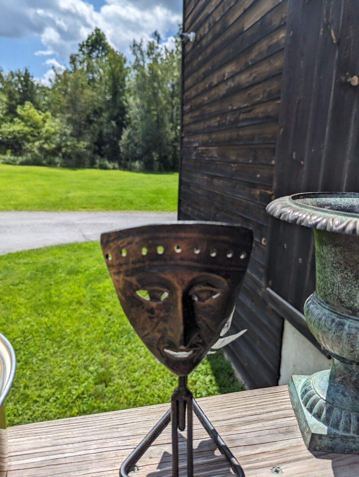 Unique Triangular Shaped Metal Mask Face Candle Holder From Indonesia