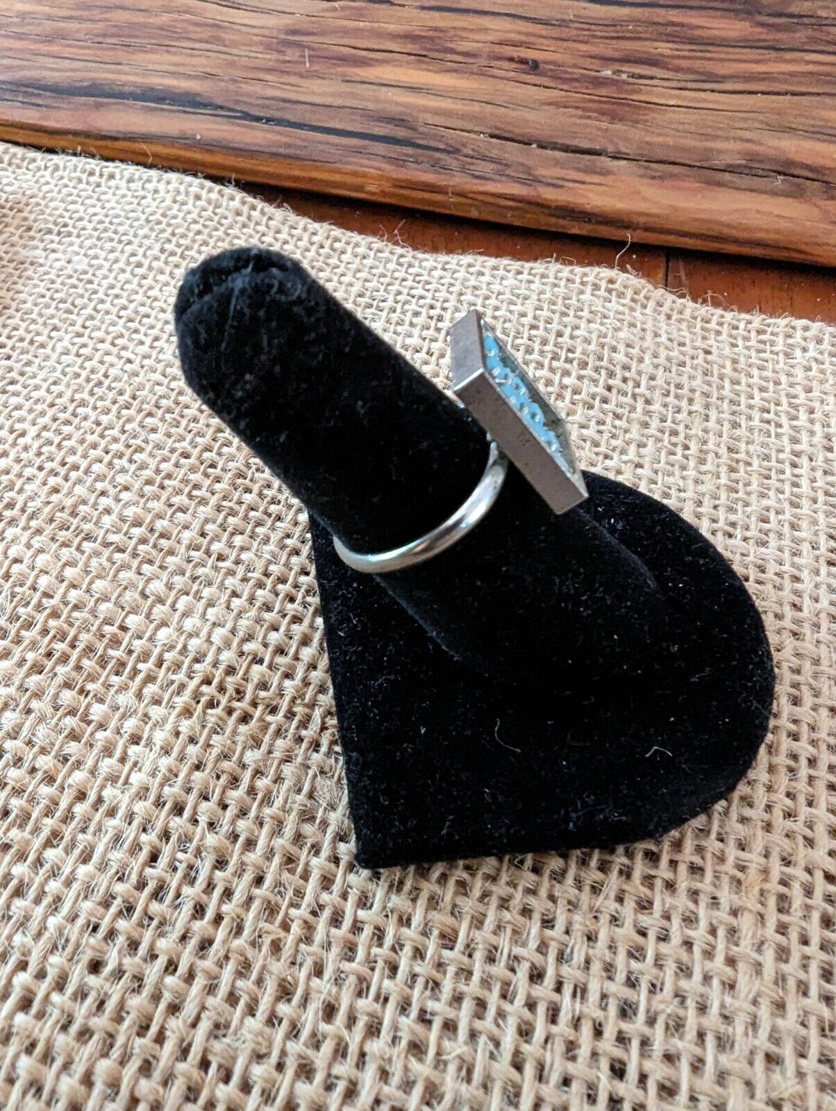 Unique Square Silver Tone And Turquoise Ring Size 8