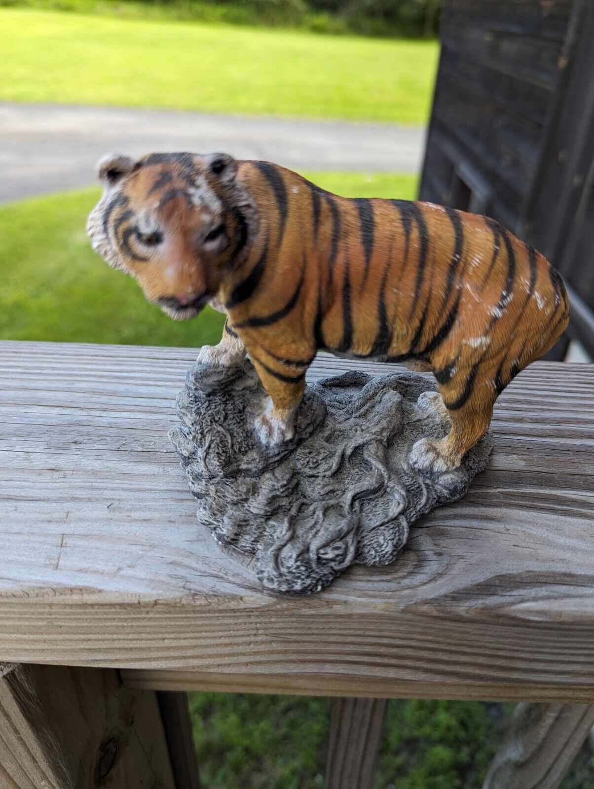 Vintage Resin Orange Siberian Pouncing Tiger Figurine on Rock Made In USA