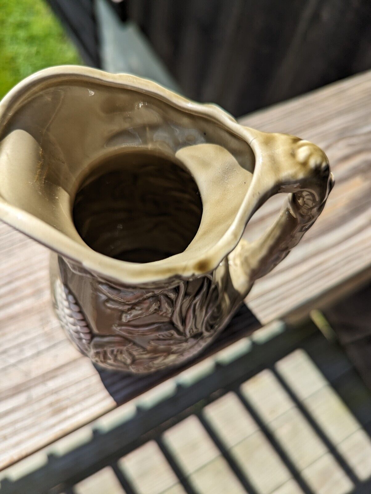 OLD STAFFORD Crownford Giftware Ceramic Pitcher Embossed Cornstalks Farmhouse