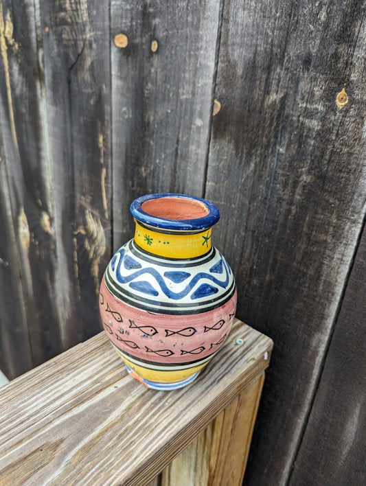 Moroccan Clay Pottery Hand Painted Vase