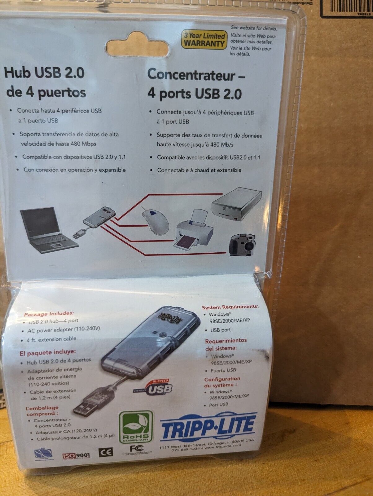 TRIPP-LITE USB 2.0 Hub 4 Ports Includes Power Adapter New Open Box U222-044-R