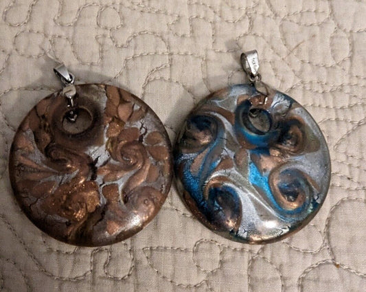 Two 18k GP Round Swirl Glass 2" Diameter Pendants