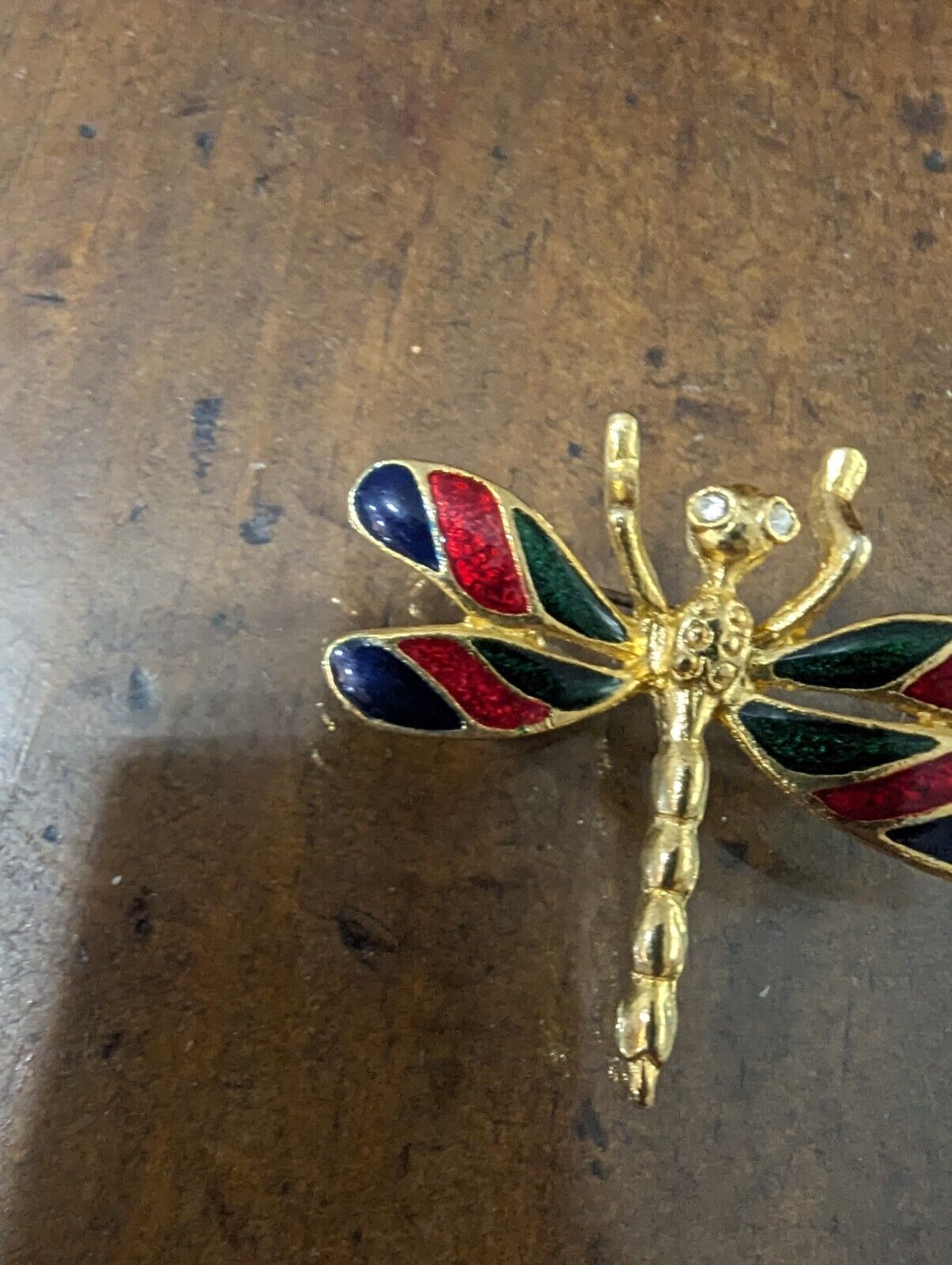 Gold Tone Enamel Dragonfly Brooch Pin Fashion Estate Jewelry - 1.5" x 1.75"