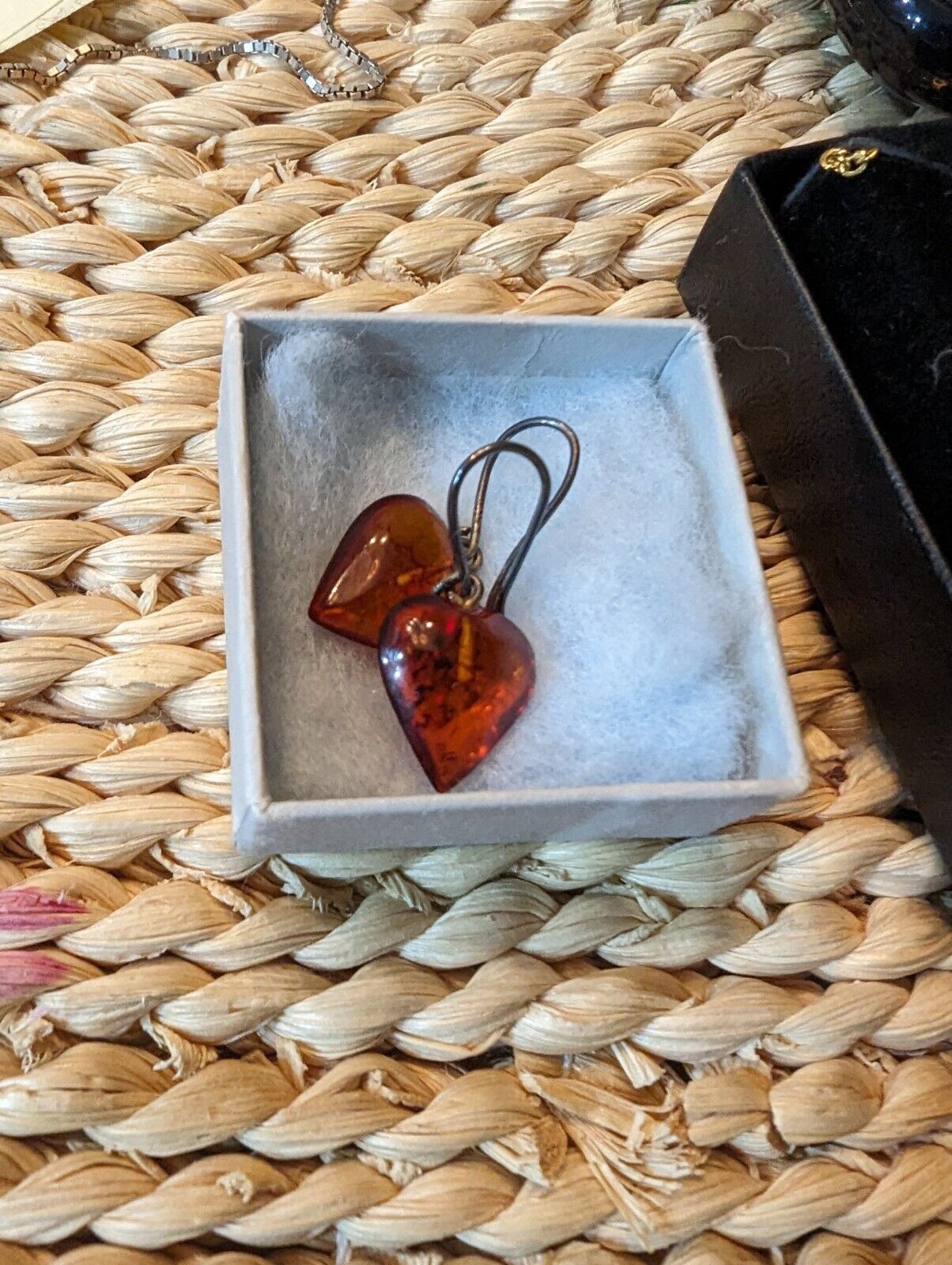 Vintage Sterling Amber Heart Earings