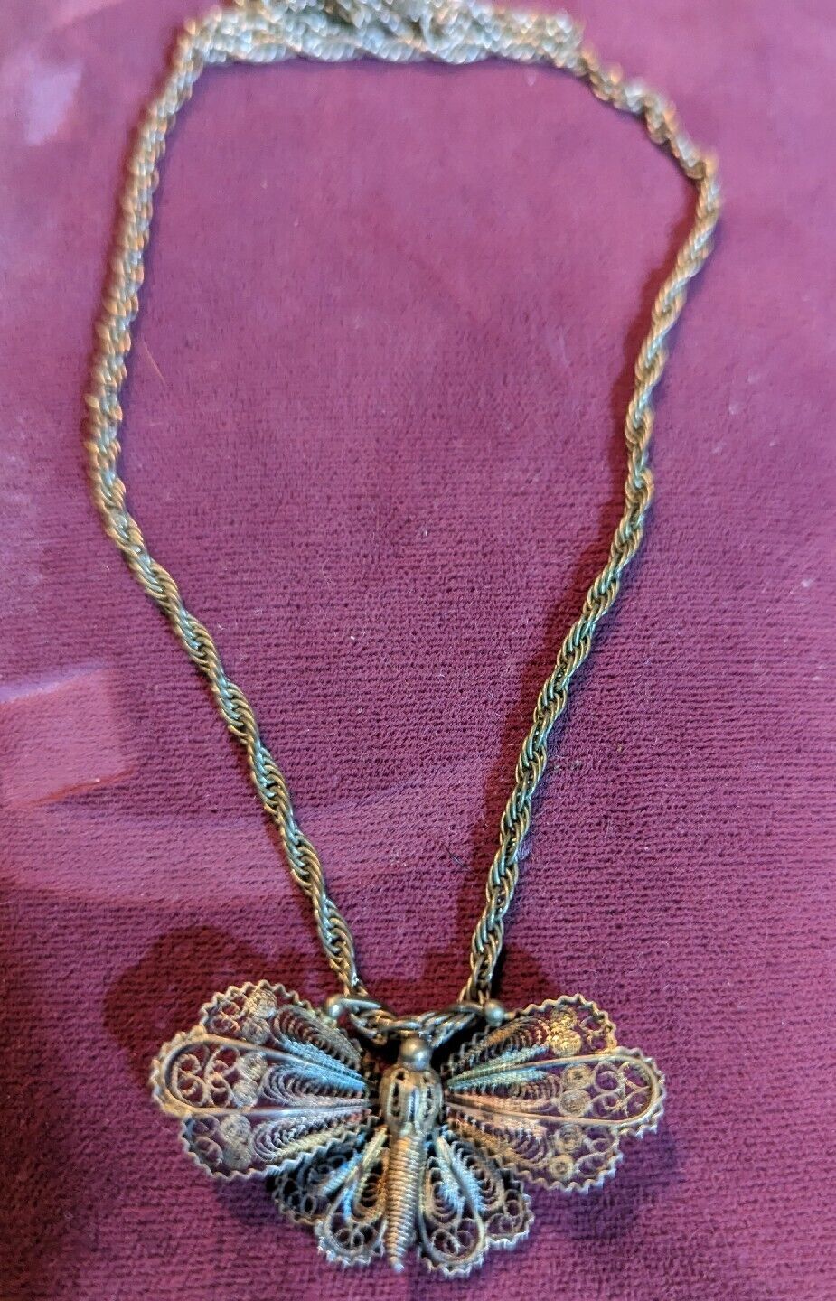 Intricate All Metalic Butterfly Rope 18" Pendant Necklace