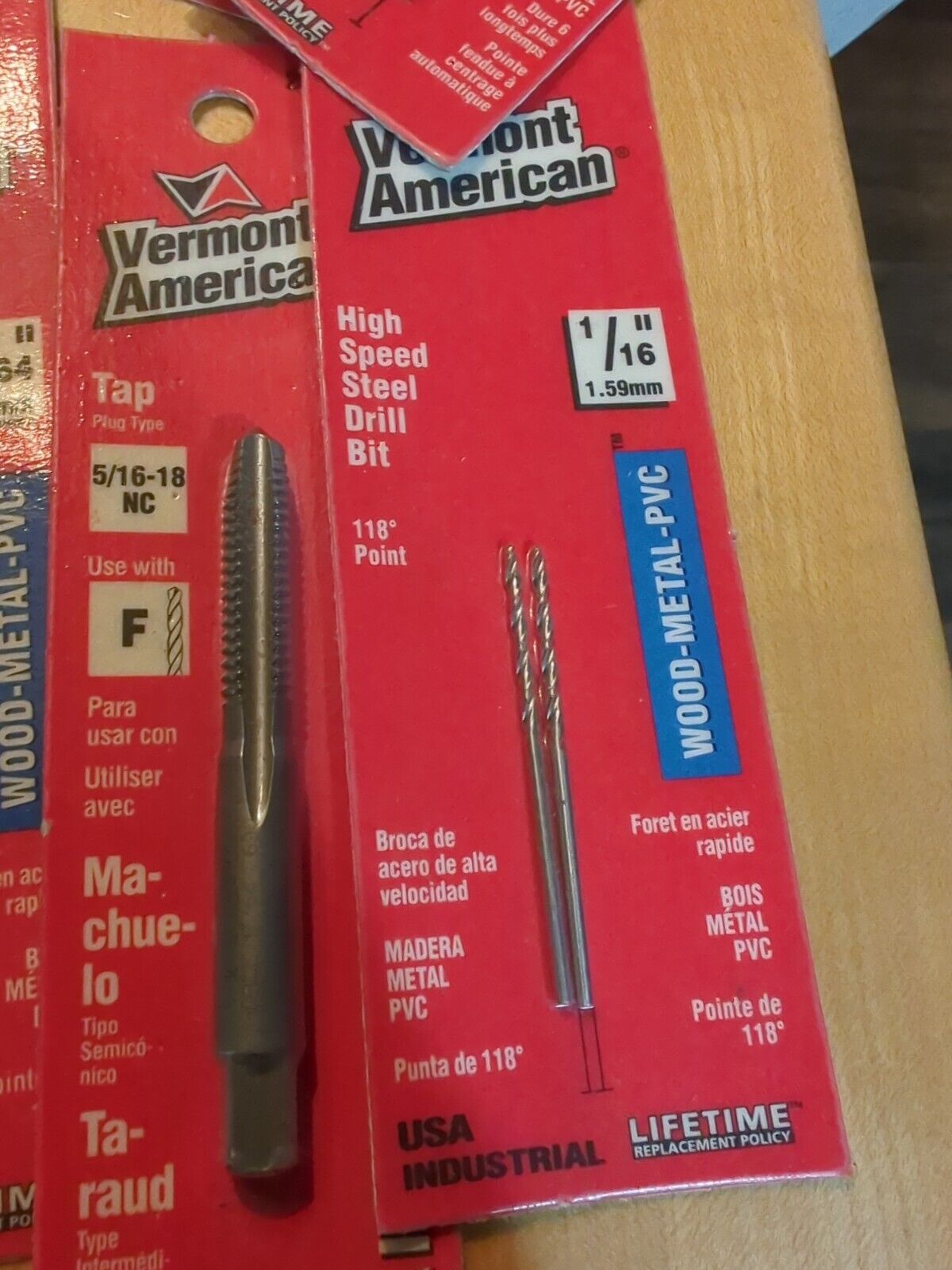 Vermont American Drill Bits Lot 3x5/32" ,11/64, 5/16-18, 1/16" NIB