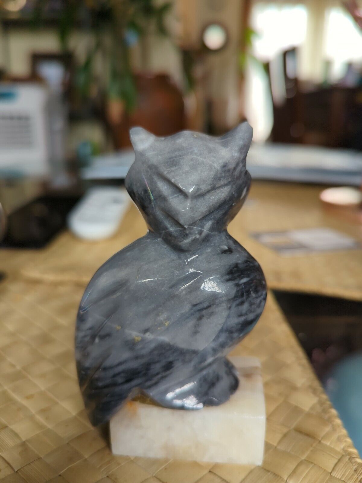 Marble Grey Owl On Block