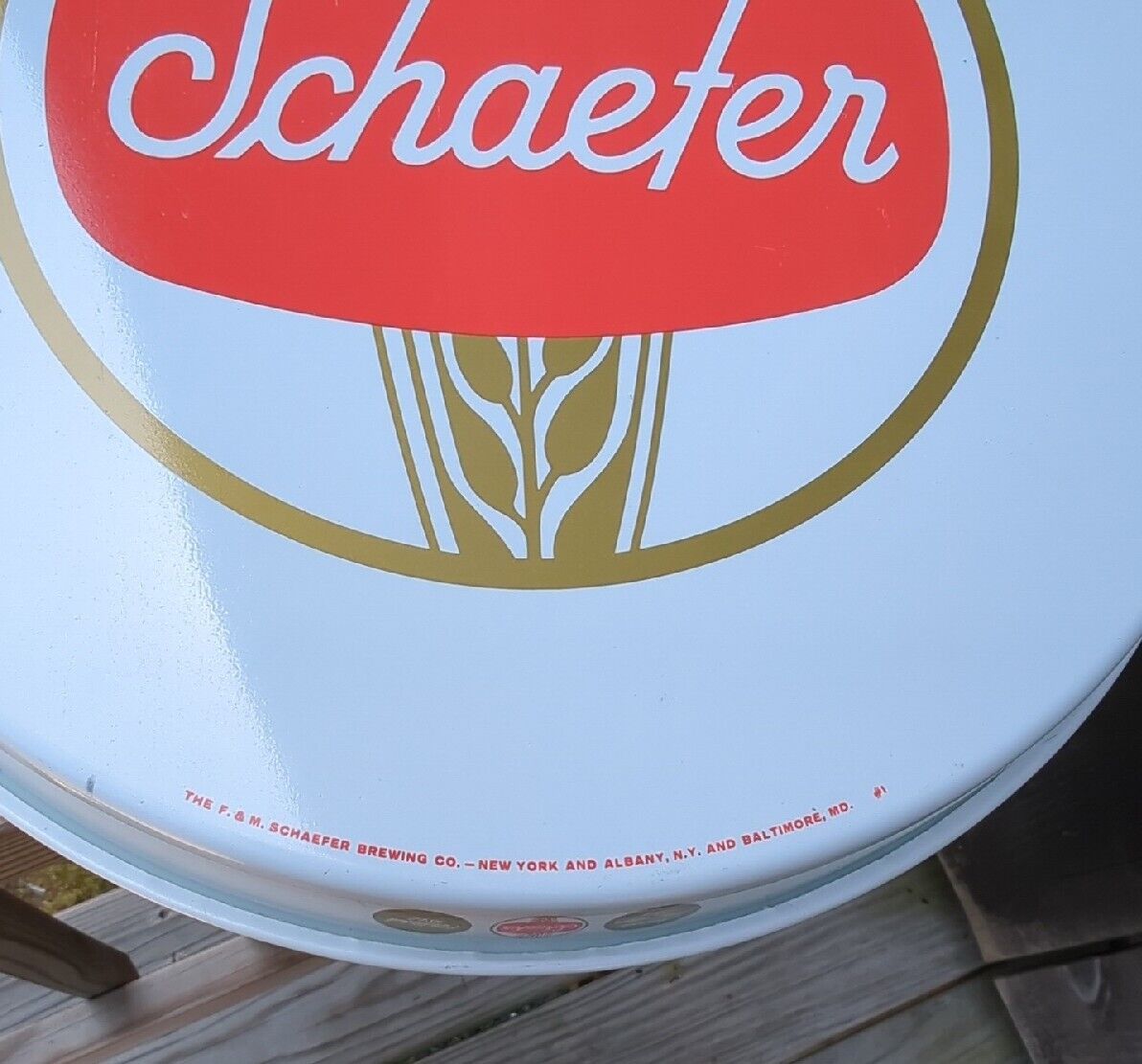 VINTAGE BAR 12" SCHAEFER AMERICA,  BEER METAL SERVING TRAY WHITE