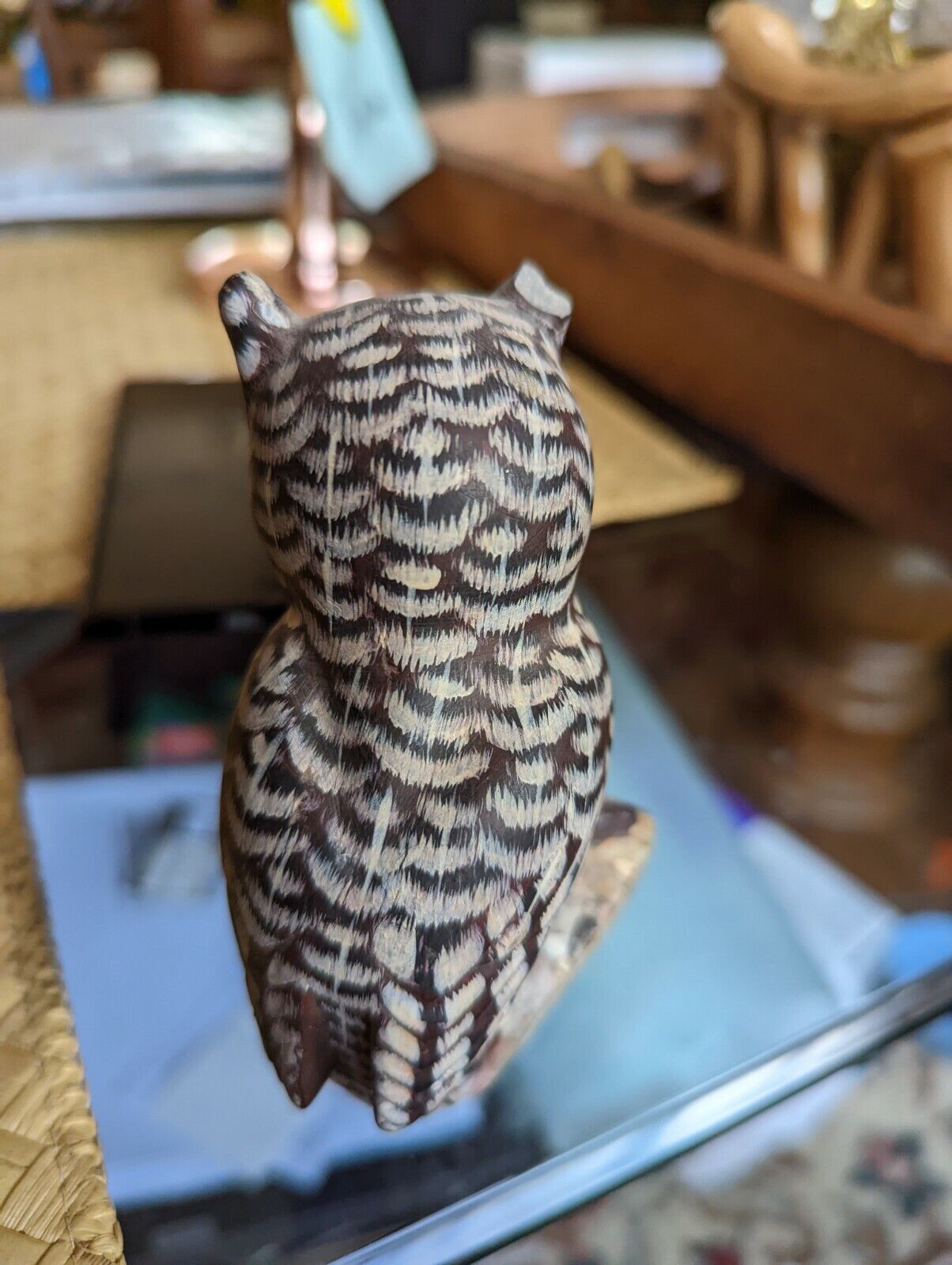 Vintage Asian Beautiful Stone Owl On Perch