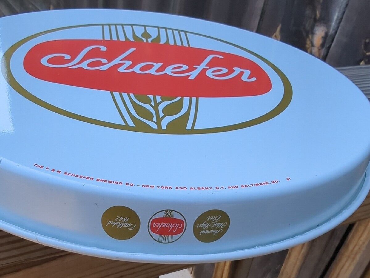 VINTAGE BAR 12" SCHAEFER AMERICA,  BEER METAL SERVING TRAY WHITE