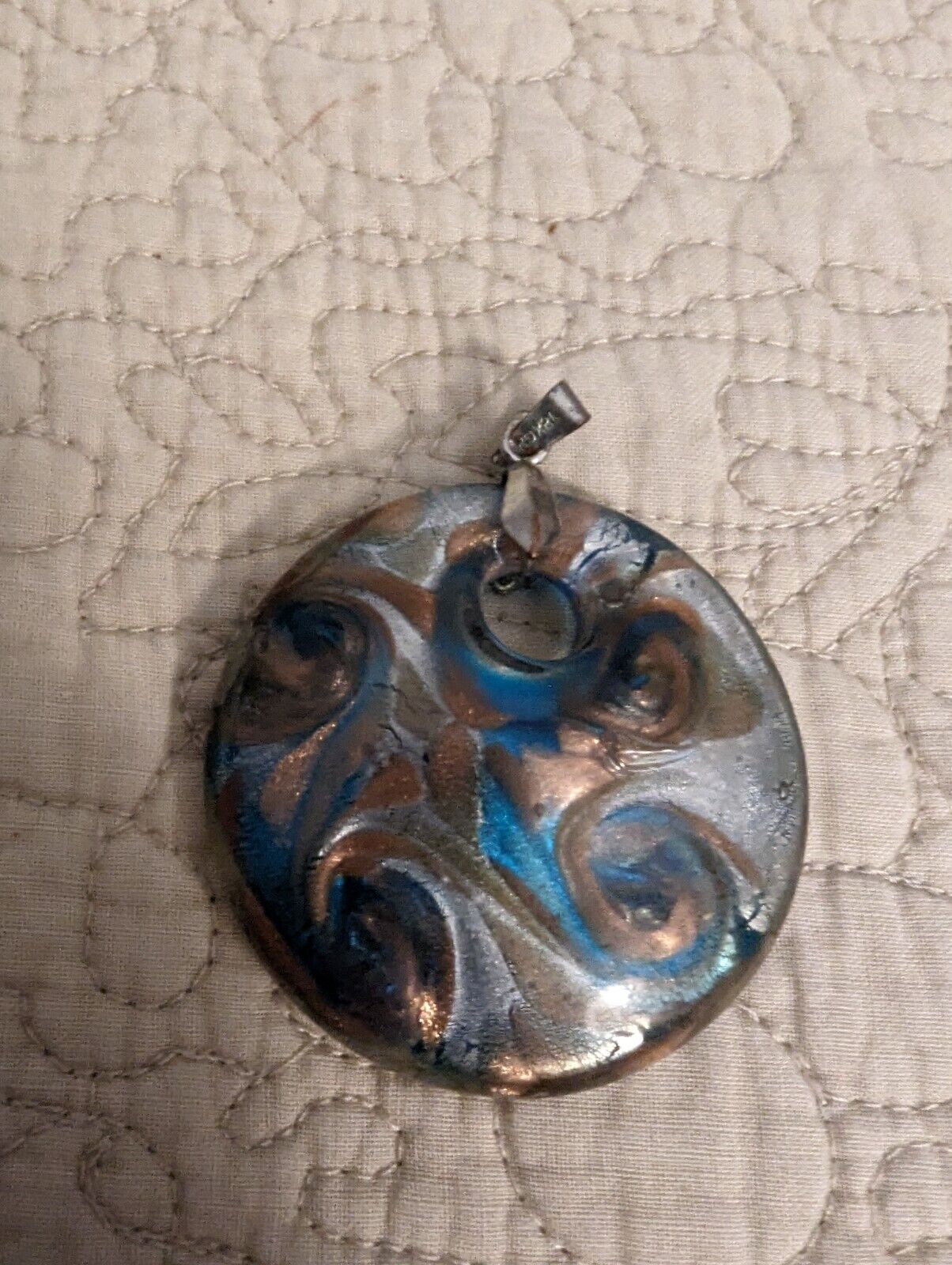 Two 18k GP Round Swirl Glass 2" Diameter Pendants