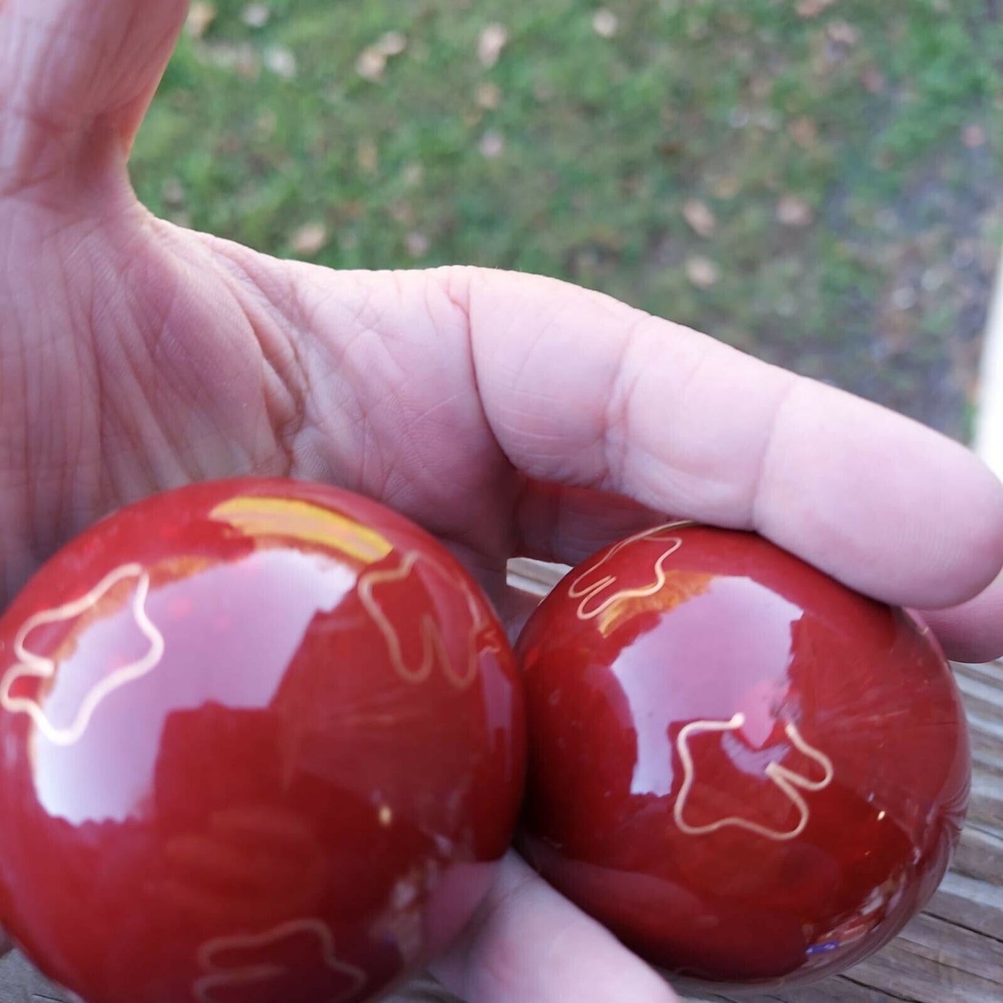 Vintage Red Chai Balls With White Elephants, Pair