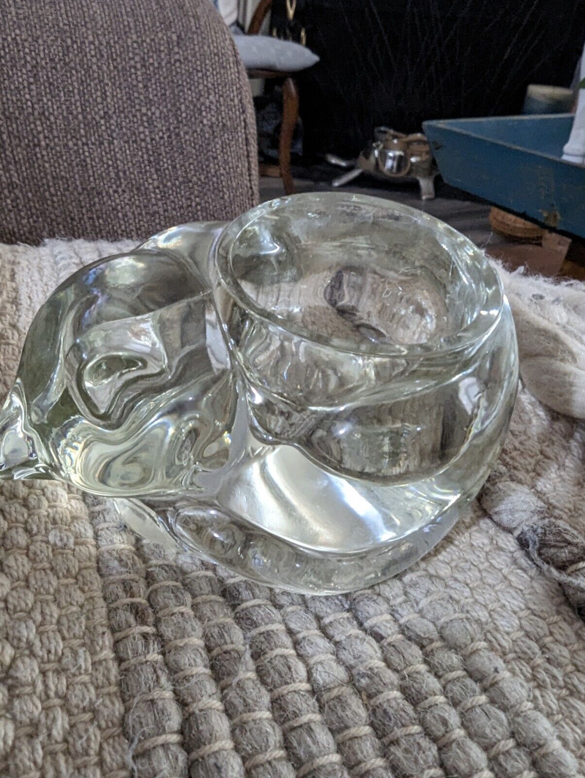 VINTAGE  Avon 5" clear sleeping kitty cat votive candle holder