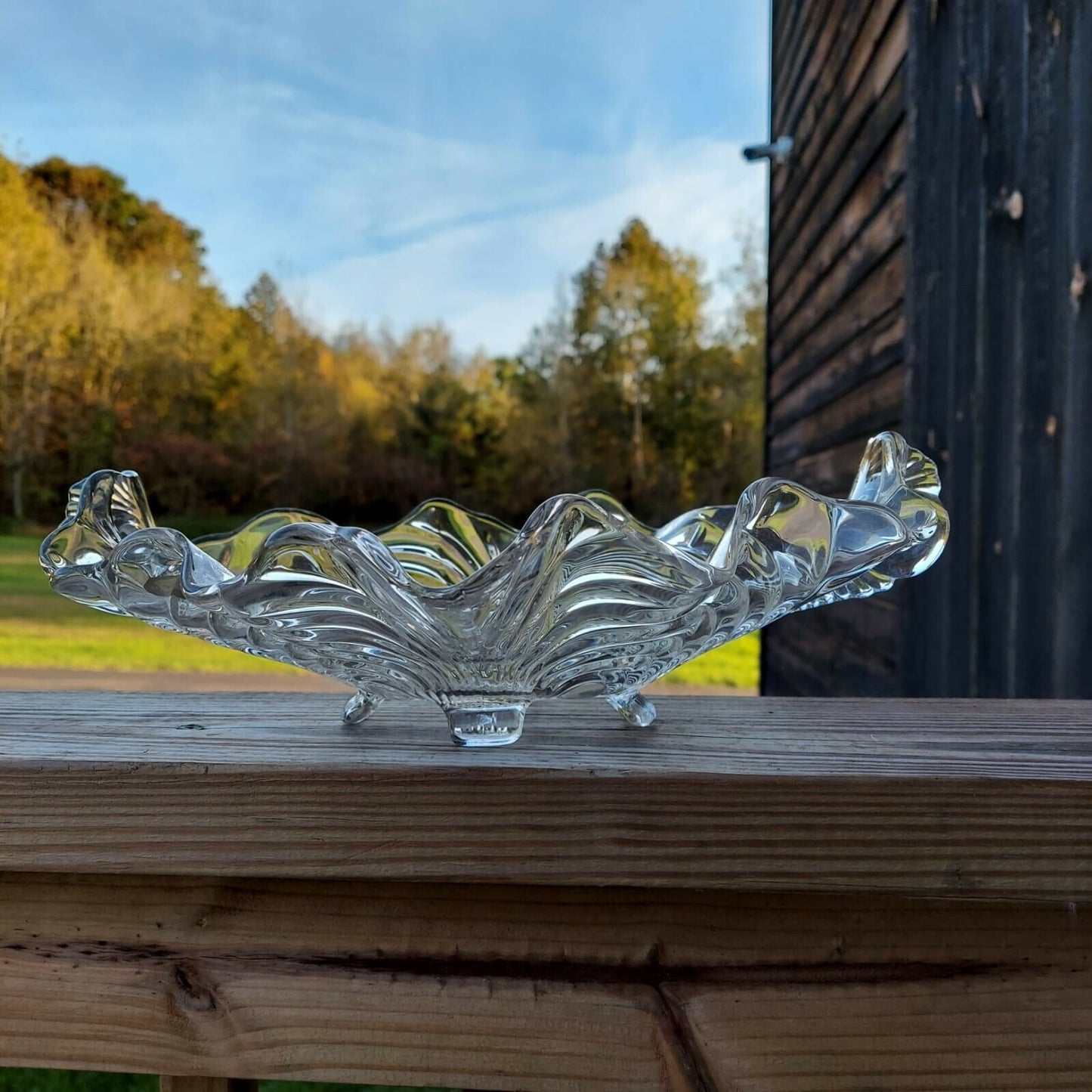 Vintage Cambridge Hand Made Footed Glass Serving Dish USA