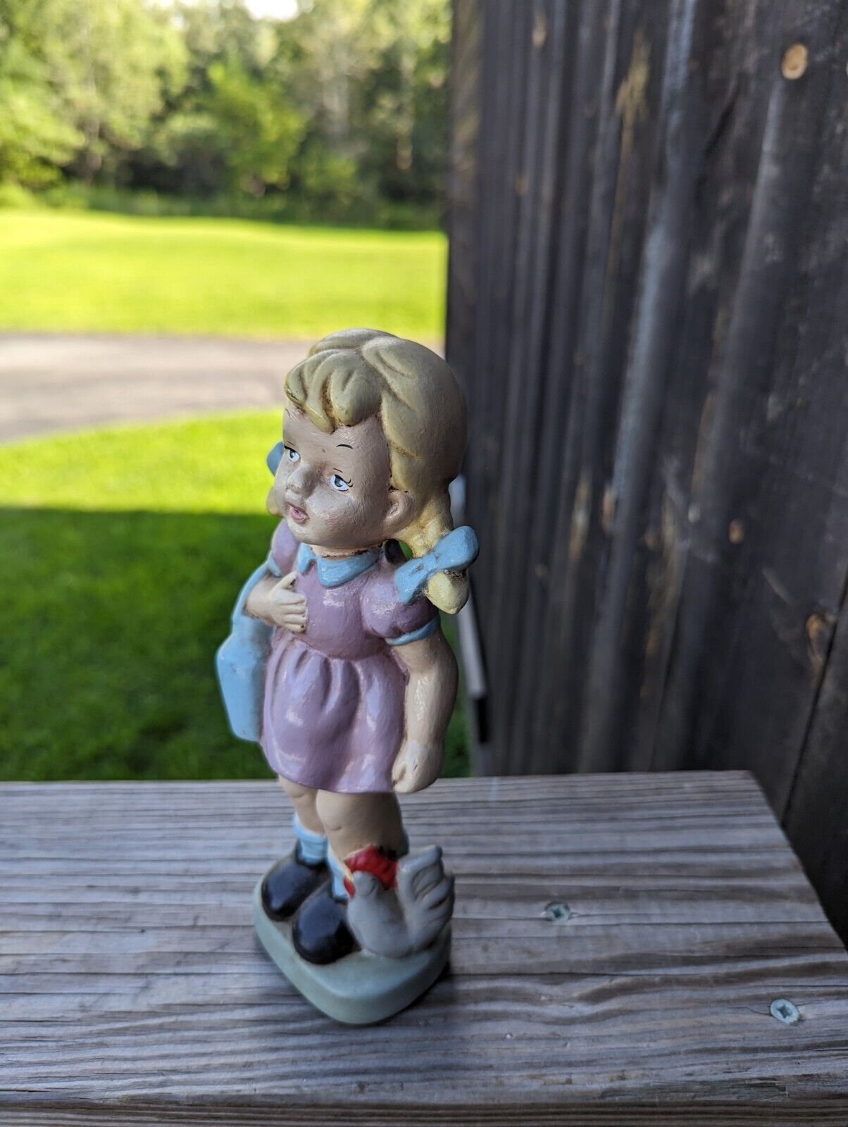 VINTAGE 8" CERAMIC  PORCELAIN COUNTRY FARM GIRL FIGURINE SMU Etched On Bottom