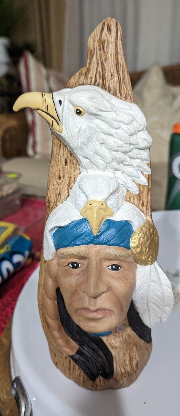 Native American With White Eagle Ceramic Figurine Approx 11" Tall