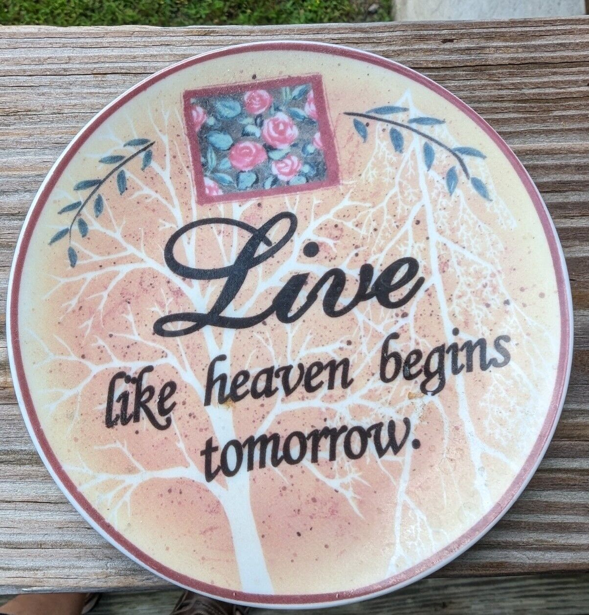 Samseo Design Live Like Heaven Begins Tommorrow Plate Decorative 4.5" Flowers