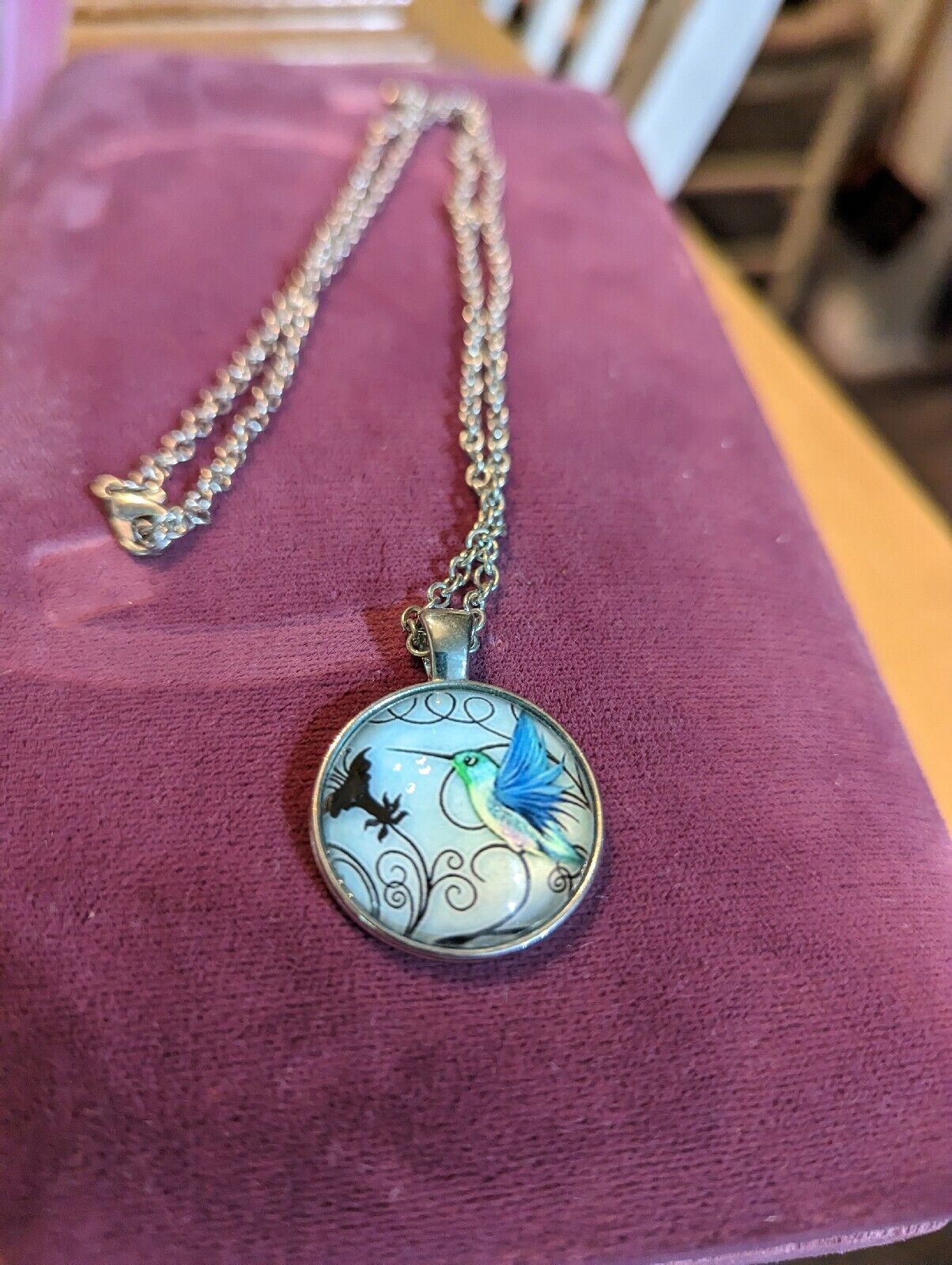 Silverstone Hummingbird Round Domed Necklace