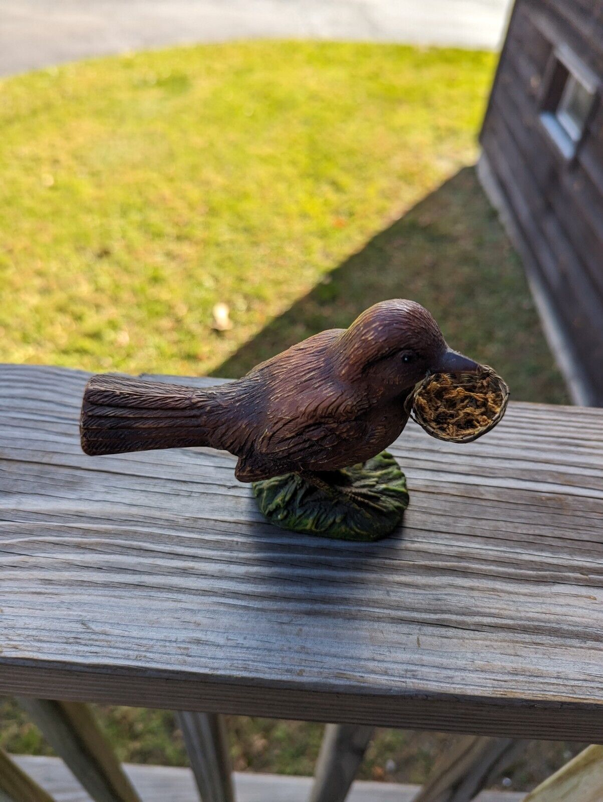 Vintage Katherine's Collection Adorable Brown Sparrow With Metal Woven Basket