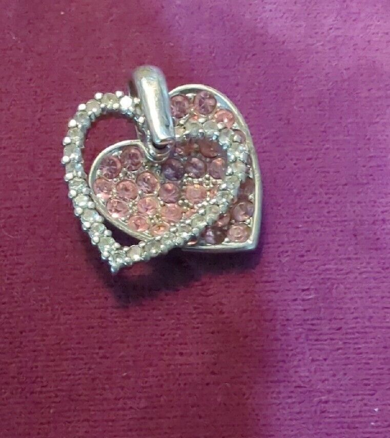 Pink Heart Double Pendant Cubic Zirconia Sterling Silver .925