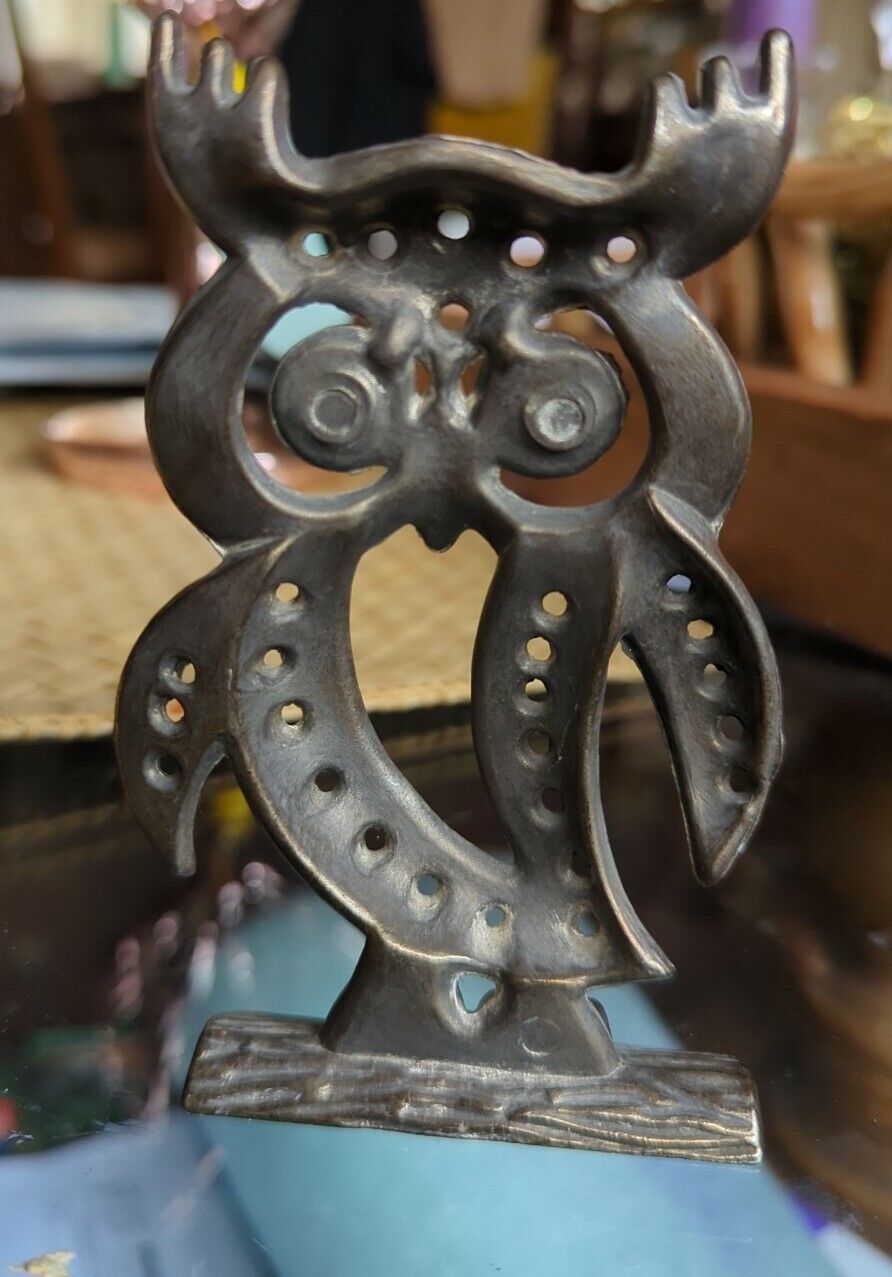 Vintage Silver Plated Made In Hong Kong Owl On A Branch Figurine