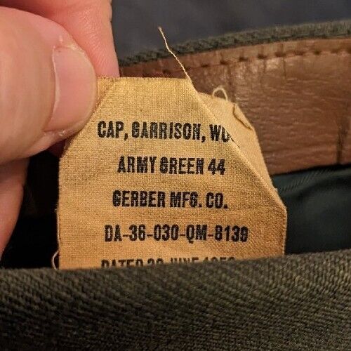 US Army 1956 Garrison Hat Envelope Cap Enlisted Dress Dk Green Wool Size 7 1/4