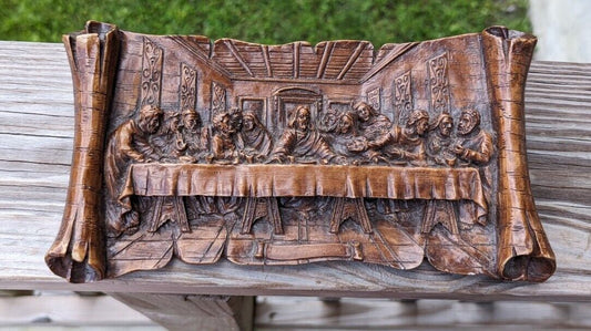 Vintage G. Muraro Ceramics Last Supper Plaque For Wall, 10" Long, Scroll Design